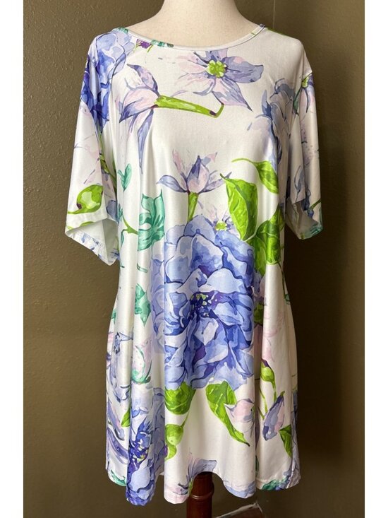 lily by firmiana Tops - Lily By Firmiana Womens Floral Short-Sleeve Tunic Top 2XL White Multicolor